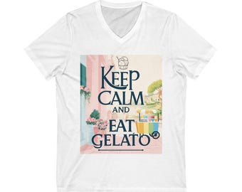 Keep Calm and Eat Gelato V-Neck Tee: Ice Cream Lover Gift