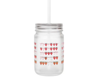 Strawberry Frosted Mason Jar with Straw: Summer Drinkware
