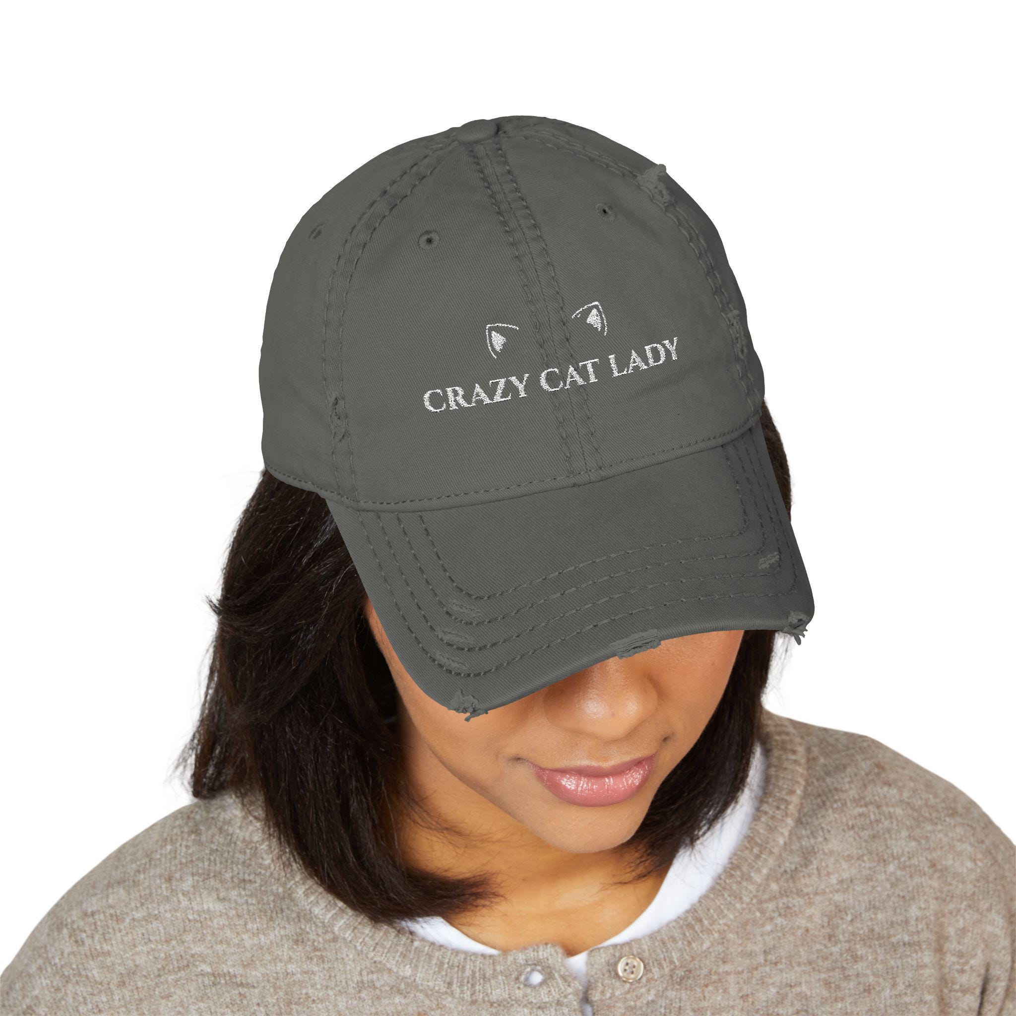 NWT Candy Did It! Crazy Cat Lady Distressed Animal Print With Studs Ball Cap Stylish Beige Denim Cap - Crazy Cat Lady | Collar of Sweden main image 3