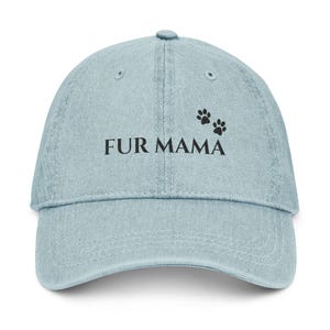 Fur Mama Denim Hat: Embroidered Dog Mom Cap image 1