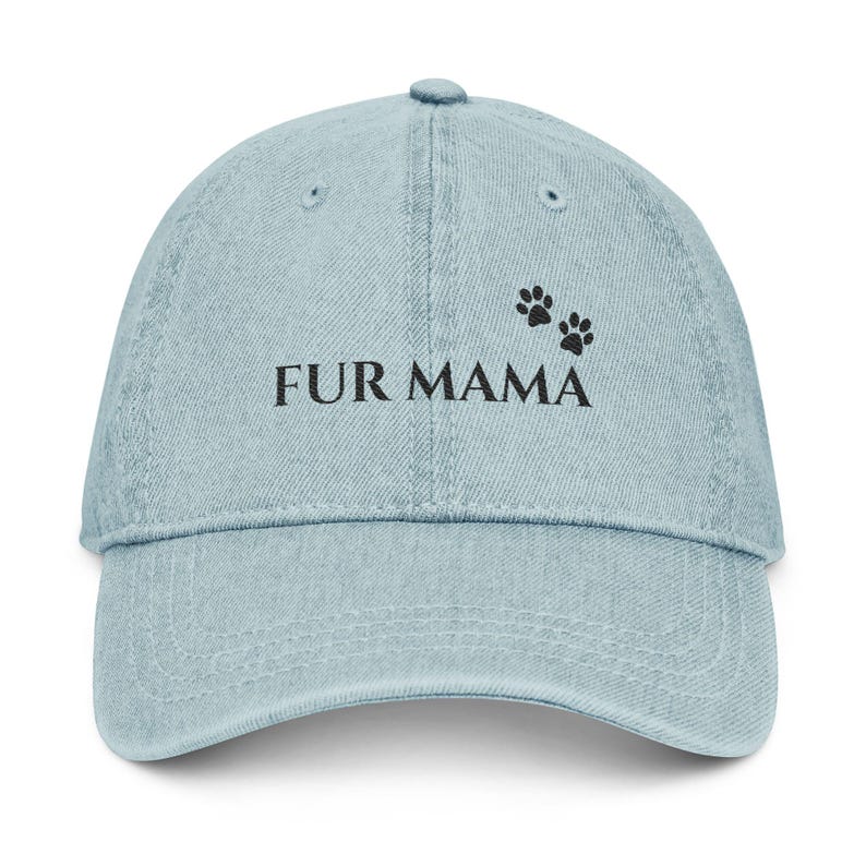 Fur Mama Denim Hat: Embroidered Dog Mom Cap image 1