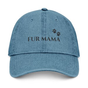 Fur Mama Denim Hat: Embroidered Dog Mom Cap image 2