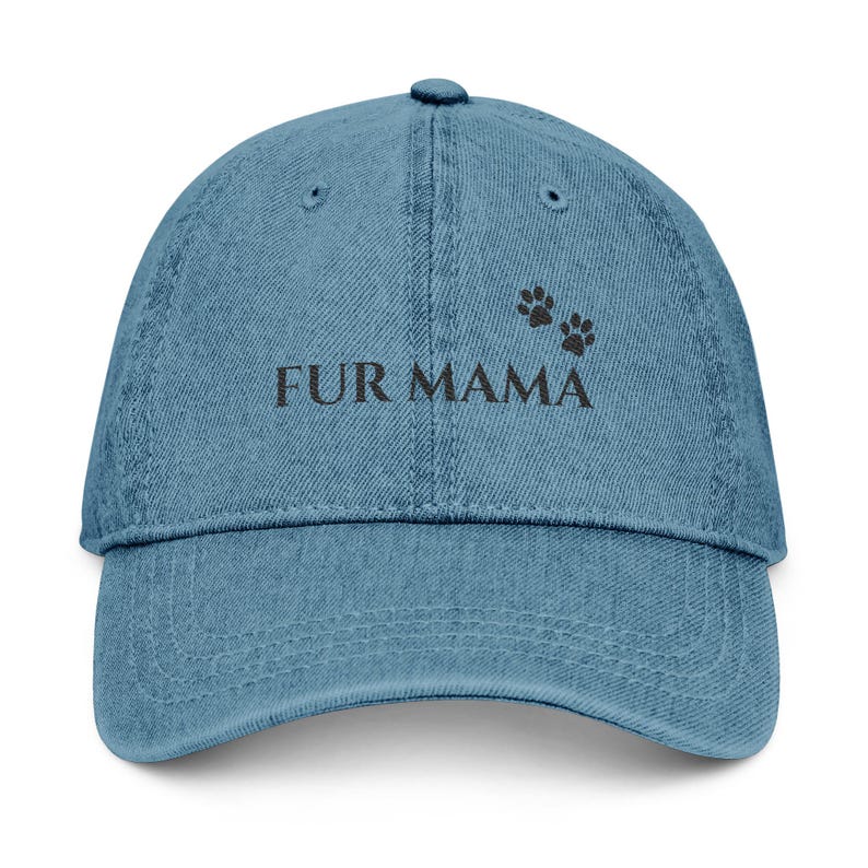Fur Mama Denim Hat: Embroidered Dog Mom Cap image 2