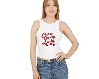 Cherry Lady Graphic Crop Tank Top: Women's Micro Rib Racerback