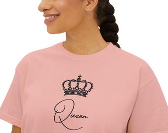 Queen Crown Boxy Tee: Women's Pigment-Dyed Cotton Top