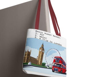 London Travel Tote Bag: Whimsical City Design, Eco-Friendly Polyester
