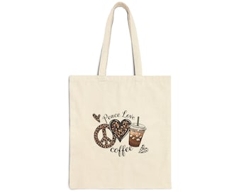 Peace Love Coffee Tote Bag: Eco-Friendly Cotton Canvas Shopper