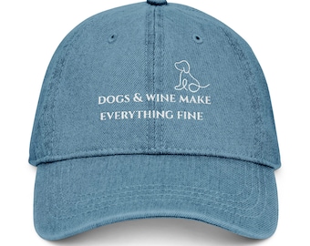 Cappello in denim ricamato: cani e vino, regalo per gli amanti degli animali