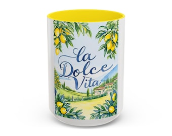 Taza de café La Dolce Vita: Decoración cítrica italiana, 325 ml/440 ml