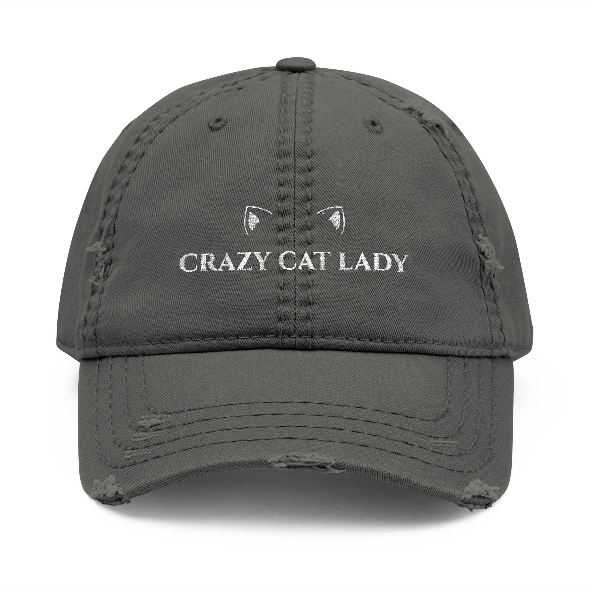 NWT Candy Did It! Crazy Cat Lady Distressed Animal Print With Studs Ball Cap Stylish Beige Denim Cap - Crazy Cat Lady | Collar of Sweden main image 2