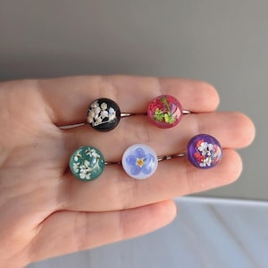 925 Silver Pressed Flower Rings Resin Botanical Dried Preserved Flowers Jewelry - Gift for Best Friend Female