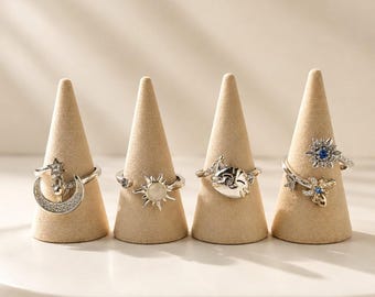 925 Silver Rotating Fidget Ring Cat Butterfly Sun Moon Anxiety Relief Spinner Adjustable Open Ring Gift for Women