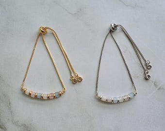 Adjustable Fertility Bracelet with Moonstone, Aquamarine, Rose Quartz 14k Gold & Silver Plated Brass Jewelry
