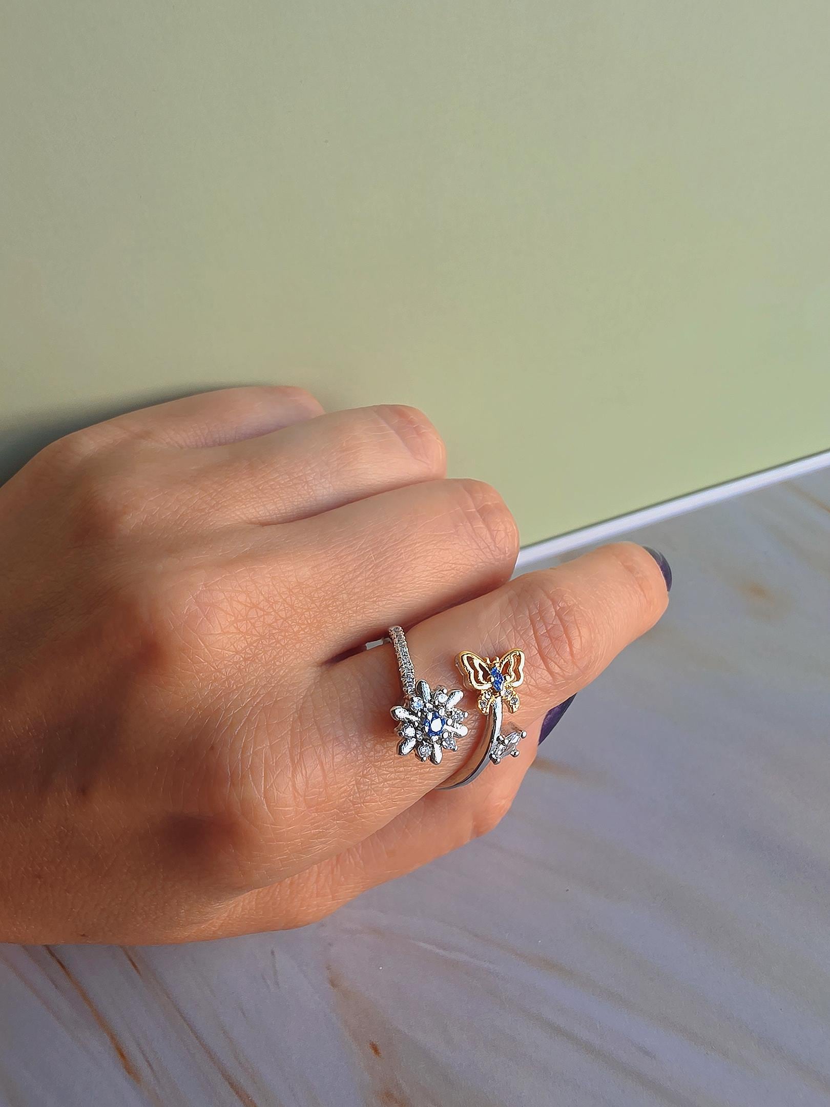925 Silver Rotating Fidget Ring: Cat, Butterfly, Sun & Moon - Anxiety ...