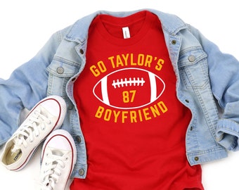 Kids Go Taylor's Boyfriend T-Shirt - Taylor's Version - Travis Kelce - Swiftiebowl - 87 Chiefs