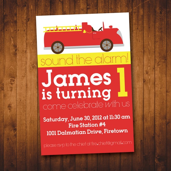 Items similar to Fire Truck Birthday Invitation JPEG Firetruck on Etsy