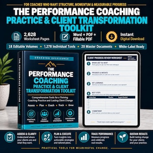 Può includere: Il Performance Coaching Practice & Client Transformation Toolkit include 2.628 pagine di fogli di lavoro in formato Word e PDF compilabile. Contiene 18 volumi modificabili, 1.278 strumenti individuali e 20 documenti master.