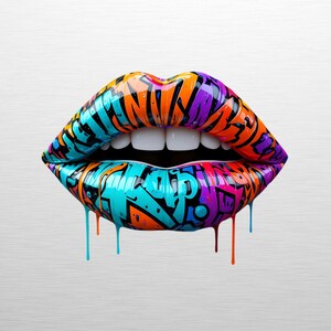 Vibrant Graffiti Lips PNG, Pop Art Street Art Clipart, Dripping Paint Mouth, Urban Tattoo Design, Bold Sexy Lips Digital Download, Printable