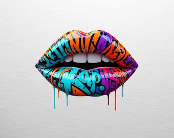 Vibrant Graffiti Lips PNG, Pop Art Street Art Clipart, Dripping Paint Mouth, Urban Tattoo Design, Bold Sexy Lips Digital Download, Printable