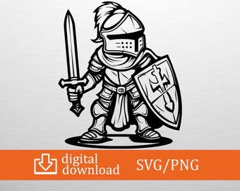 Descarga digital de caballero en formato SVG y PNG - Imágenes prediseñadas de caballero, archivo para Cricut, diseño de camiseta, regalo medieval, vinilo decorativo, decoración de caballero, arte imprimible