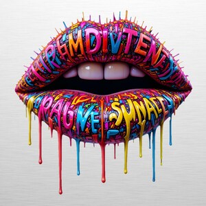 Spiky Punk Graffiti Lips PNG - Pop Art Dripping Paint Mouth, Street Art Clipart, Urban Tattoo Design, Bold Sexy Lips Digital Download