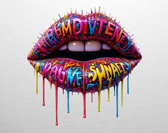 Spiky Punk Graffiti Lips PNG - Pop Art Dripping Paint Mouth, Street Art Clipart, Urban Tattoo Design, Bold Sexy Lips Digital Download