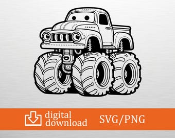 Monster Truck SVG Cute Big Rig Cut File for Cricut Silhouette Toy Car Png Kids Birthday Shirt Design Boy Nursery Decor Toddler Vehicle DIY