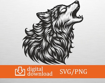Howling Wolf SVG PNG Digital Download  Wild Wolf Clipart, Cricut File, T-Shirt Design, Animal Decor, Craft Cut, Printable Art, Wildlife Gift