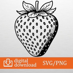 Strawberry SVG PNG Digital Download - Fruit Clipart, Cricut File, T-Shirt Design, Kitchen Decor, Vinyl Decal, Berry Art, Strawberry Gift