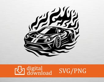 Supercar SVG Flame Racing Cut File for Cricut Silhouette Race Car Png Sports Car Vector Digital Download Men Shirt Svg Drift Car Clipart