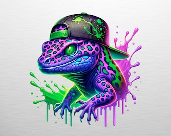 Colorful Lizard PNG Digital Download, Reptile Clipart, Cricut File, Urban T-Shirt Design, Pet Gift, Vinyl Decal, Street Art, Printable Decor