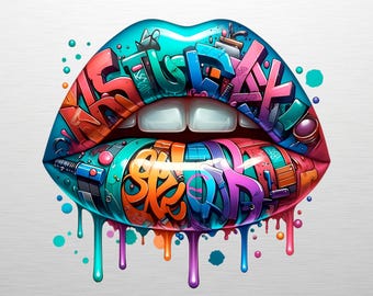 Graffiti Lips PNG Digital Download - Street Art Clipart, Cricut File, Urban T-Shirt Design, Art Gift, Vinyl Decal, Bold Decor, Printable Art