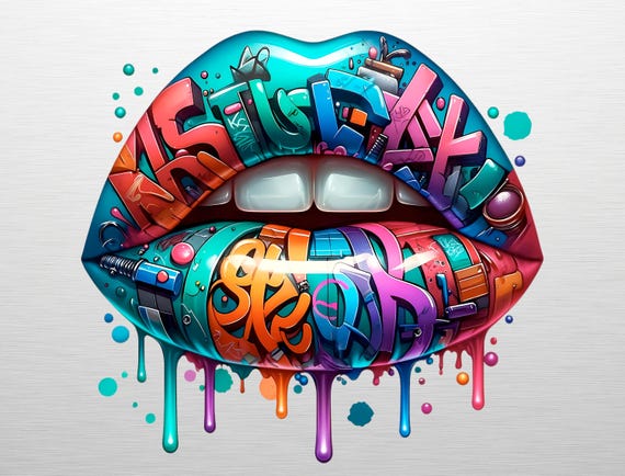 Graffiti Lips PNG Digital Download - Street Art Clipart, Cricut File, Urban T-Shirt Design, Art Gift, Vinyl Decal, Bold Decor, Printable Art