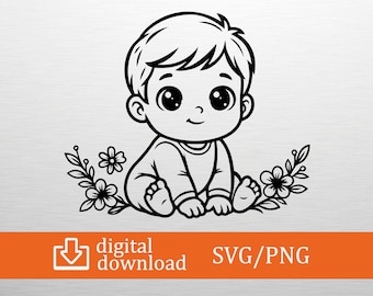 Baby Boy SVG Cute Toddler Cut File for Cricut Silhouette Floral Infant Png New Born Clipart Kids Nursery Decor Shower TShirt Vector DIY