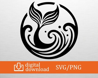 Mermaid Tail SVG Ocean Wave Cut File for Cricut Silhouette Sea Life Emblem Png Coastal Beach Clipart Summer TShirt Mug Decal Laser Vector