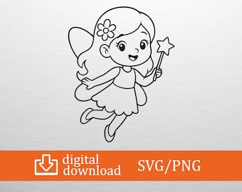 Little Fairy SVG Cute Magic Wand Cut File Cricut Silhouette Flower Girl Png Tooth Princess Clipart Kids Birthday Nursery Shirt Vector DIY