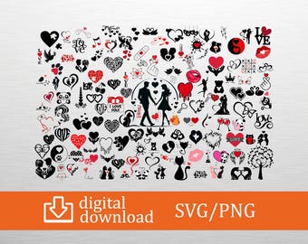 Love SVG & PNG Digital Download Romantic Clipart, Heart Vector, Cricut File, Couple Design, Valentine Decor, Love Cats, Craft Gift, Wall Art