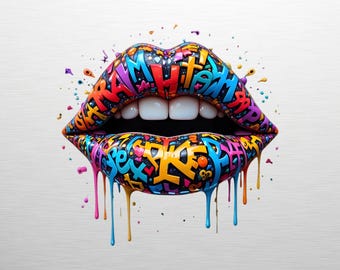 Graffiti Lips Kiss Me Sex PNG - Pop Art Street Art Clipart, Dripping Paint Mouth, Urban Tattoo Design, Bold Sexy Lips Digital Download