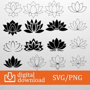 Lotus Flower SVG & PNG Digital Download - Lotus Clipart, Cricut File, T-Shirt Design, Craft Cut, Printable Graphic, Wall Art, Yoga Decor