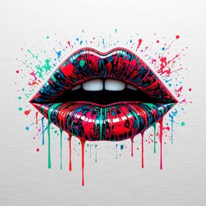 Vibrant Splash Graffiti Lips PNG, Pop Art Dripping Paint Mouth, Street Art Clipart, Urban Tattoo Design, Colorful Sexy Lips Digital Download