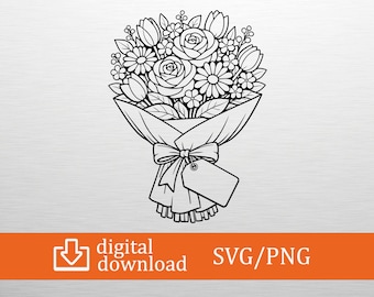 Flower Bouquet SVG Blank Label Cut File for Cricut Silhouette Customizable Floral Png Flower Frame Gift Card Shirt Design Clipart DIY