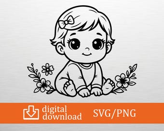 Baby Girl SVG Cute Toddler Cut File Cricut Silhouette Floral Infant Png New Born Clipart Kids Nursery Decor Bow Shower Shirt Vector DIY