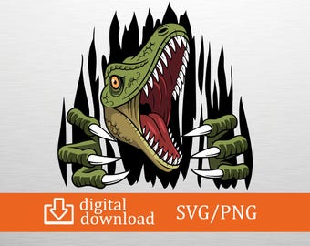 Fierce Dinosaur SVG & PNG Digital Download - Dinosaur Clipart, Wild Vector, Cricut File, T-Shirt Design, Wall Art, Craft Cut, Printable