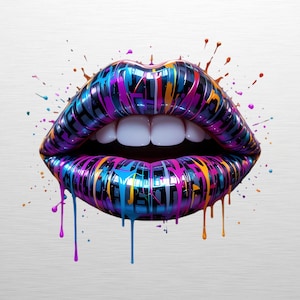 Metallic Glossy Graffiti Lips PNG, Pop Art Dripping Paint Mouth, Street Art Clipart, Urban Tattoo Design, Shiny Chrome Lips Digital Download