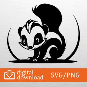 Skunk SVG PNG Digital Download - Cute Animal Clipart, Cricut Craft File, T-Shirt Design, Kid Decor, Printable Art, Skunk Gift, Vinyl Cut