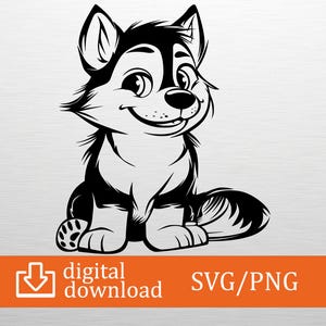 Cute Husky Puppy SVG PNG Digital Download - Dog Clipart, Cricut File, T-Shirt Design, Husky Gift, Vinyl Decal, Pet Art, Dog Lover Decor