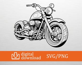 Motorcycle SVG PNG Digital Download - Chopper Clipart, Cricut Craft File, T-Shirt Design, Biker Decor, Printable Art, Motorcycle Gift, Print