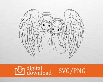 Angel Wings SVG Cute Boy Girl Cut File for Cricut Silhouette Memorial Halo Png Baptism Clipart Nursery Decor TShirt Guardian Vector DIY