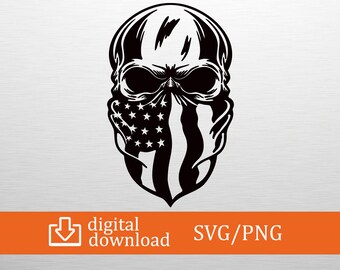 Skull SVG American Flag Bandana Cut File for Cricut Silhouette Patriotic Skull Png USA Mask Svg Military Biker Shirt Design Digital Download