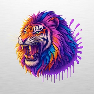 Tiger PNG Digital Download, Wildlife Art, T-Shirt Print, Phone Case Design, Sticker Art, Colorful Lion, Paint Splash, Urban Decor, DIY Craft